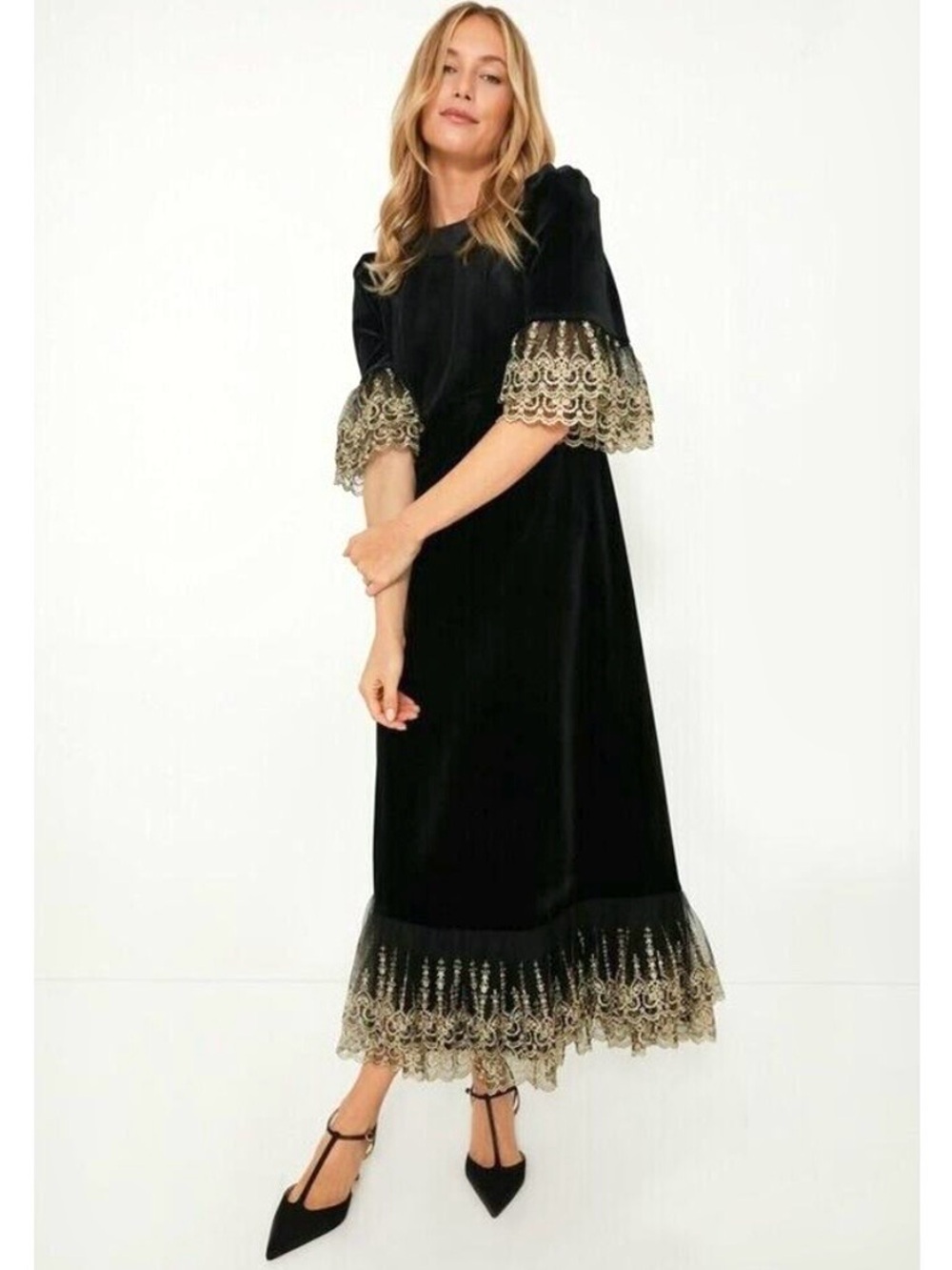 Tuckernuck Pomander Place Lillith Maxi Dress Women’s Size XL Velvet Gold Lace